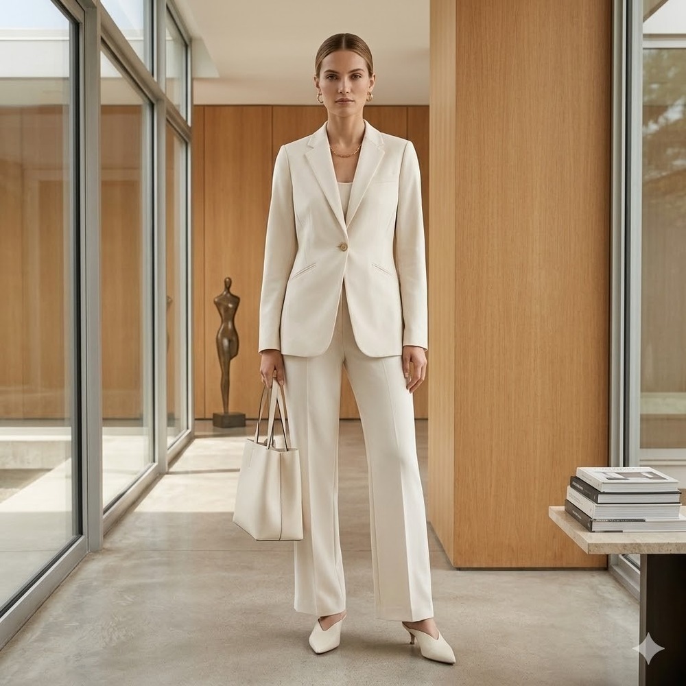 Banana Republic Womens Tailored Cream Blazer Single Button Tailored Old Money 2